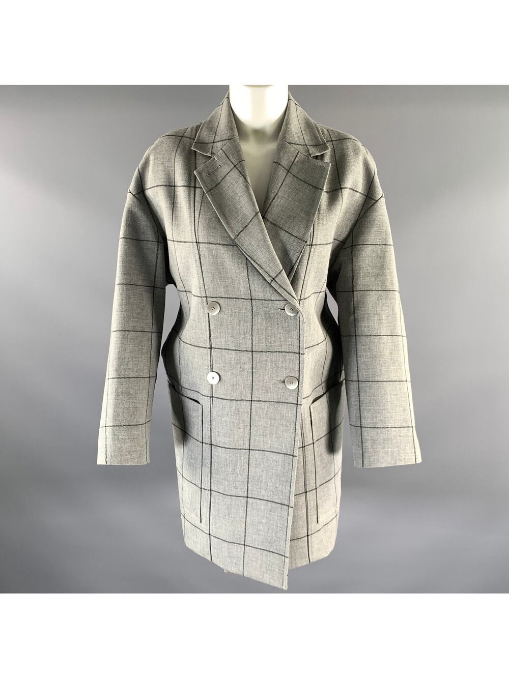 PHILLIP LIM Size S Grey Black Windowpane Viscose Polyester Peacoat
